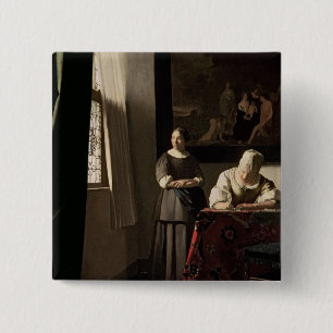Dame, die einen Brief mit ihrem Mädchen, c.1670 Button