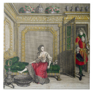 Dame, die für das Bad, erschienenes c.1688-90 sic Fliese