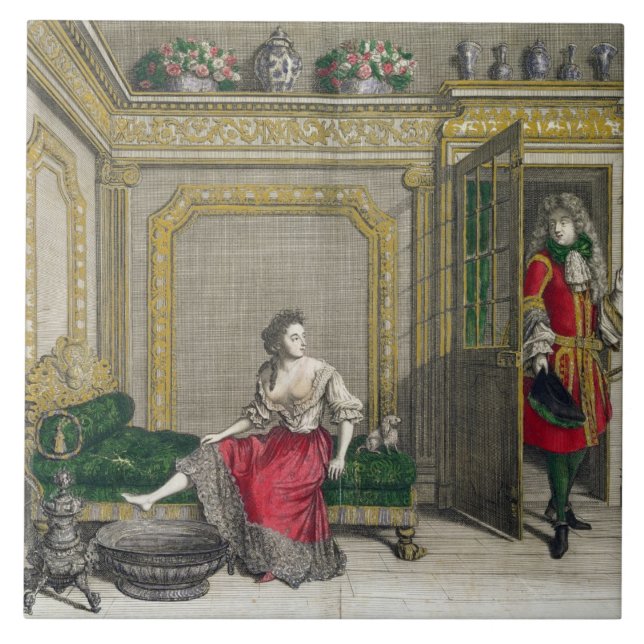 Dame, die für das Bad, erschienenes c.1688-90 sich Fliese (Vorderseite)