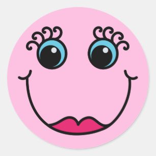 Dame Emoji Face Light-pink Runder Aufkleber