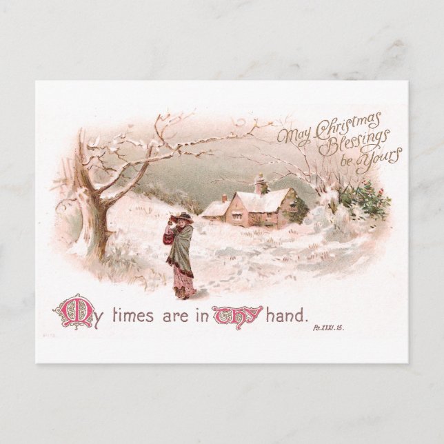 Dame en neige sur la carte religieuse de Noël (Devant)