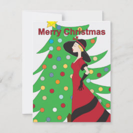 Dame en rouge Joyeux Noël carte plat