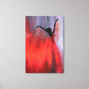 Dame en train de danser en rouge sur toile