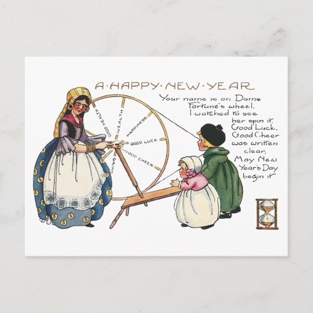 Dame Fortune und ihr Spinnrad Postkarte (Vorderseite)