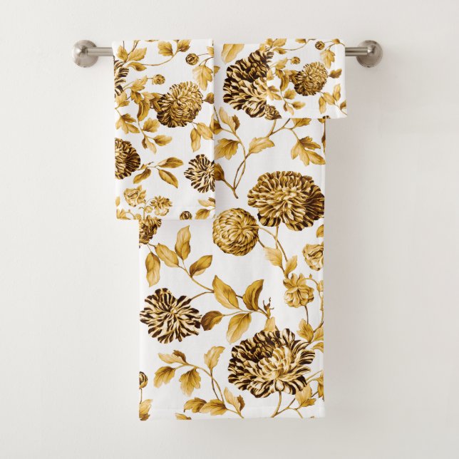 Dame Gold Modern Vintage Botanical BlumenToile Badhandtuch Set (Insitu)