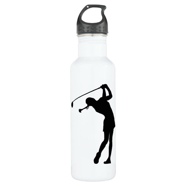 Dame Golfer Black Silhouette Trinkflasche (Vorderseite)