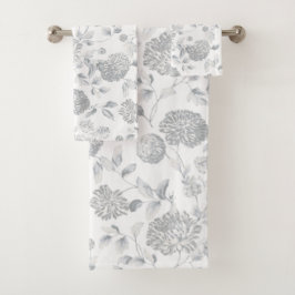 Dame Gray Modern Vintage Botanical BlumenToile Badhandtuch Set