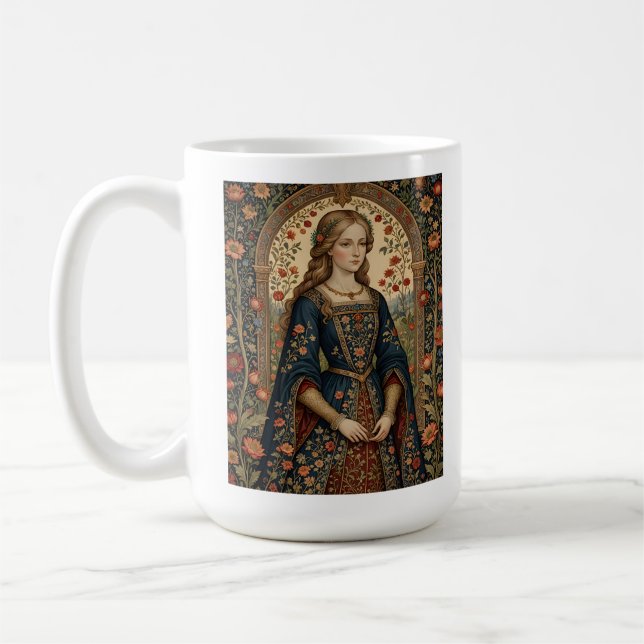 Dame im Garten, mittelalterliche Illustration/Rena Kaffeetasse (Links)