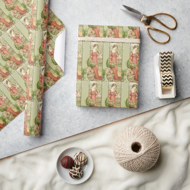 Dame im Gewächshaus mit Blume Geschenkpapier (Kunsthandwerk)