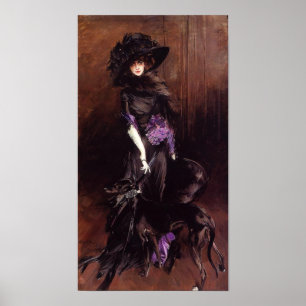 Dame im Schwarzen mit einem Windhund-Plakat Poster