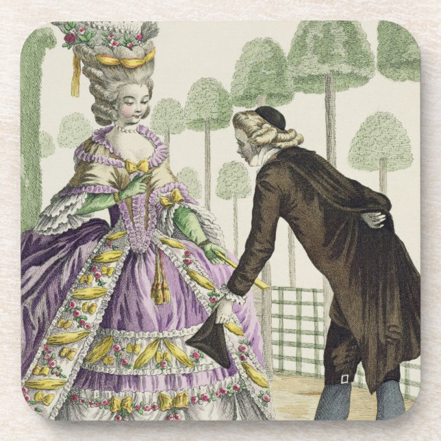 Dame in den lila Kleiderpromenaden in den Gärten Untersetzer (Vorderseite)