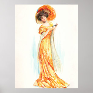 Dame in einem gelben Kleid, Fine Art Poster