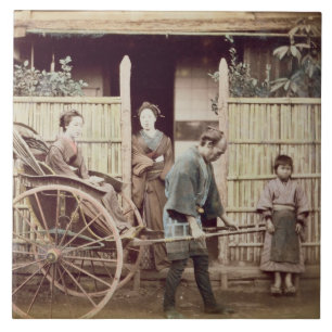 Dame in einem Rickshaw, c.1890s (farbiges Foto) Fliese