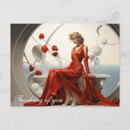 Dame in einem roten Kleid in einem weißen Raumgemä Postkarte
