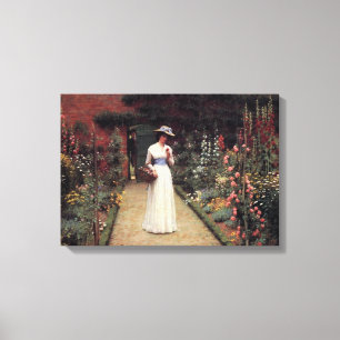 Dame in einer Garten-Malerei von Leighton Leinwanddruck