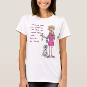 Dame in rot zeichnend vergesslicher alternder Text T-Shirt