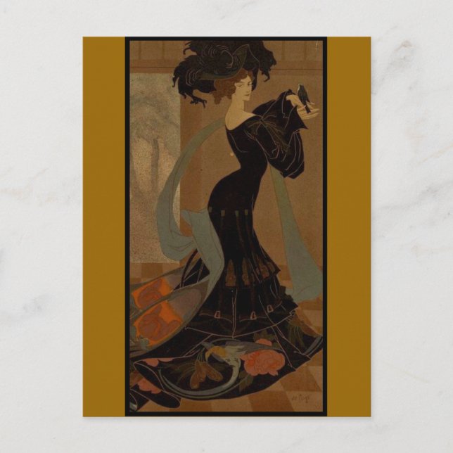 Dame in Schwarz Postkarte (Vorderseite)