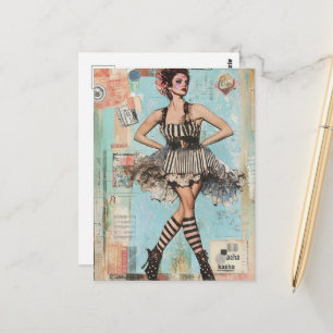 Dame in Schwarz-Weiß-Mode-Kollage Postkarte