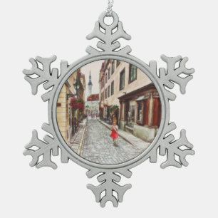 Dame in Tallinn Estland Schneeflocken Zinn-Ornament