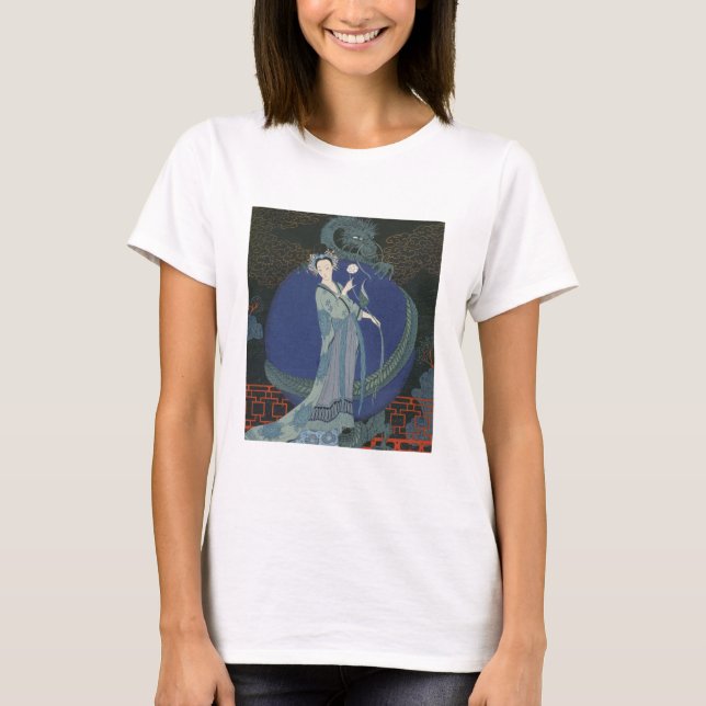 Dame mit Drache (farbige Litho) T-Shirt (Vorderseite)