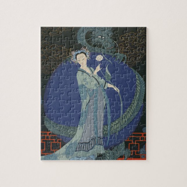 Dame mit einem Drachen (Farbelitho) (Vertikal)