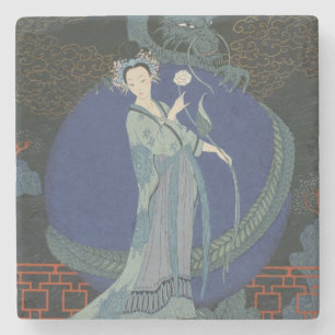 Dame mit einem Drachen (Farbelitho) Steinuntersetzer