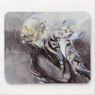 Dame mit einer grauen Katze (von Giovanni Boldini) Mousepad