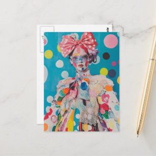 Dame mit einer großen Schleife und Punkten Postkarte