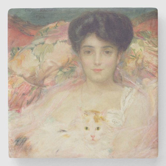 Dame mit einer Katze, 1904 Steinuntersetzer (Vorderseite)