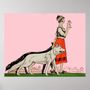 Dame mit einer Rose und ihren Hunden - Vintage-Kun Poster