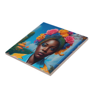 Dame mit floralem Sakto-Jackett Fliese