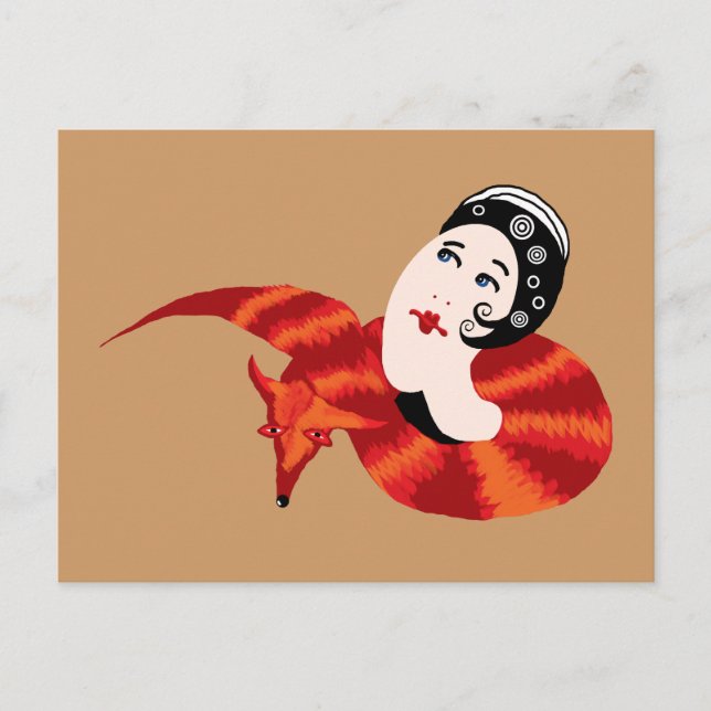 Dame mit Fuchsfell Postkarte (Vorderseite)