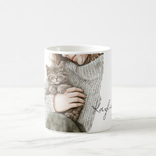 Dame mit grauer Katze Kaffeetasse