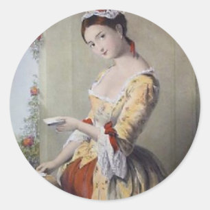 Dame mit Karten Runder Aufkleber