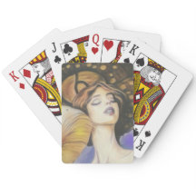 Dame mit Kartenspiel in braunen Tönen