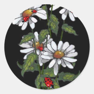 Dame mit Ladybugs auf schwarz: Kunst Runder Aufkleber