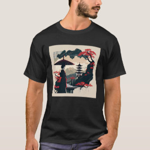 Dame mit Regenschirm-Rotbonsai-Baum Japanische Pag T-Shirt