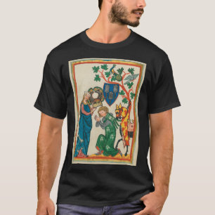Dame mit Ritter, mittelalterliches Manuskript des T-Shirt