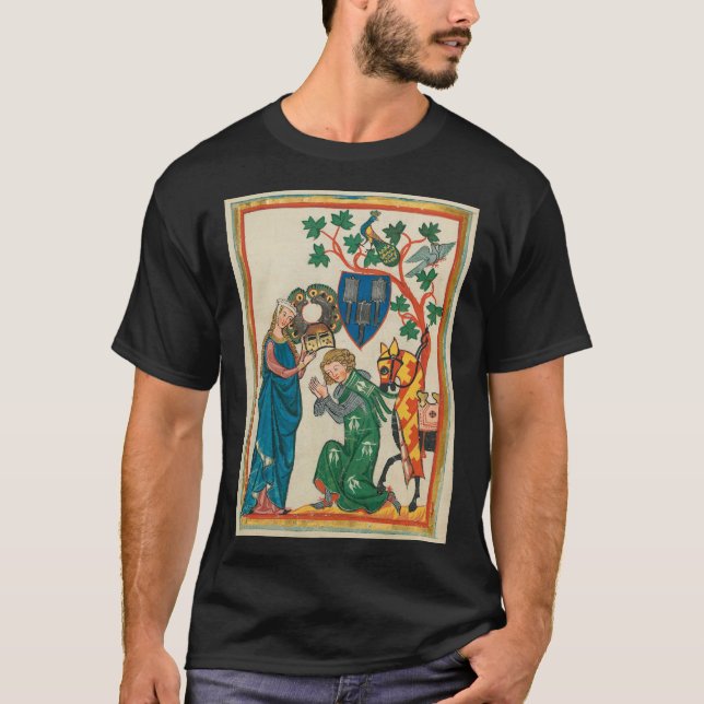 Dame mit Ritter, mittelalterliches Manuskript des T-Shirt (Vorderseite)
