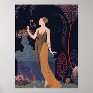 Dame mit Rose durch George Barbier 1914 Poster