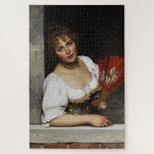 Dame mit rotem Fächer (von Eugene de Blaas)