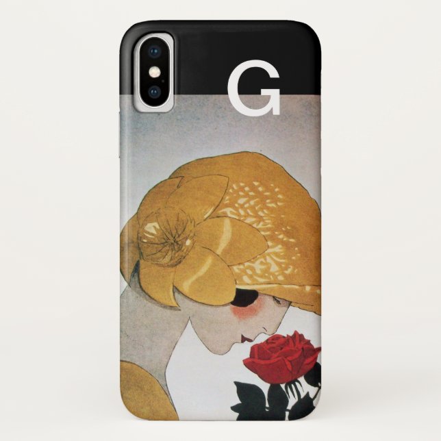DAME MIT ROTEM ROSENMONOGRAMM Case-Mate iPhone HÜLLE (Rückseite)