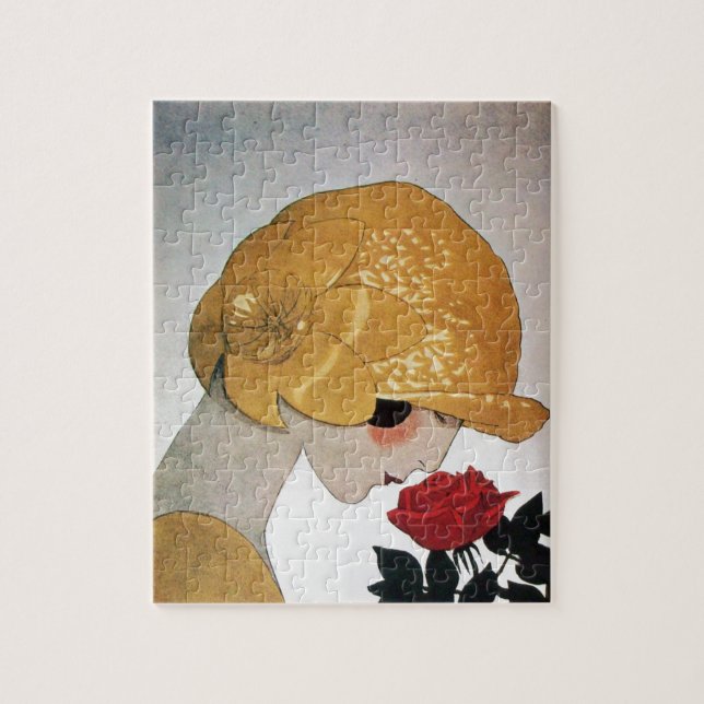 DAME MIT ROTER ROSE (Vertikal)
