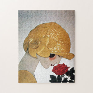 DAME MIT ROTER ROSE