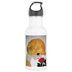 DAME MIT ROTER ROSE EDELSTAHLFLASCHE