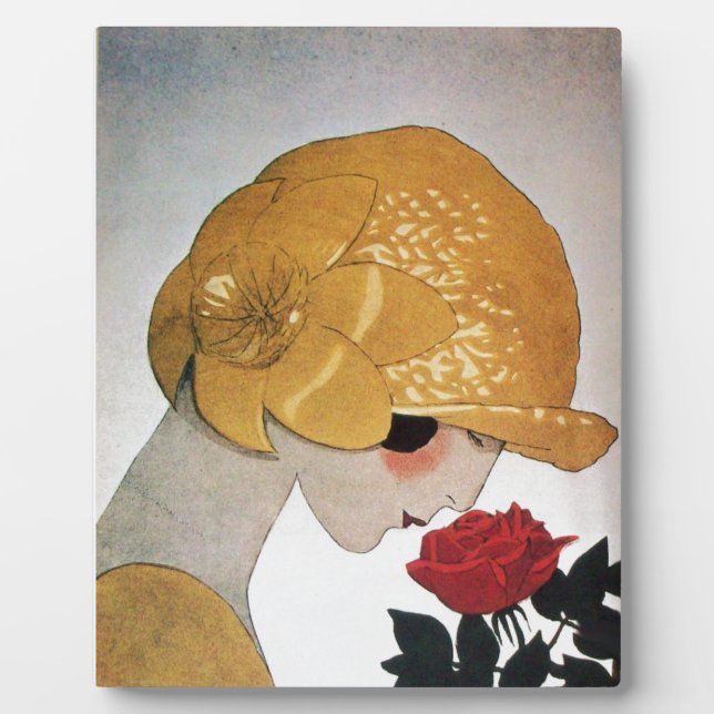 DAME MIT ROTER ROSE FOTOPLATTE (Vorderseite)