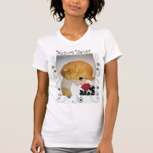DAME MIT ROTER ROSE, GEOMETRISCHE SCHWÜNGE NATUREL T-Shirt