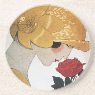 DAME MIT ROTER ROSE GETRÄNKEUNTERSETZER
