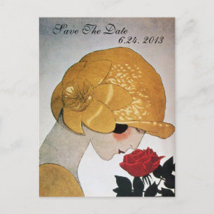 DAME MIT ROTER ROSE HOCHZEIT SAVE THE DATE ANKÜNDIGUNGSPOSTKARTE