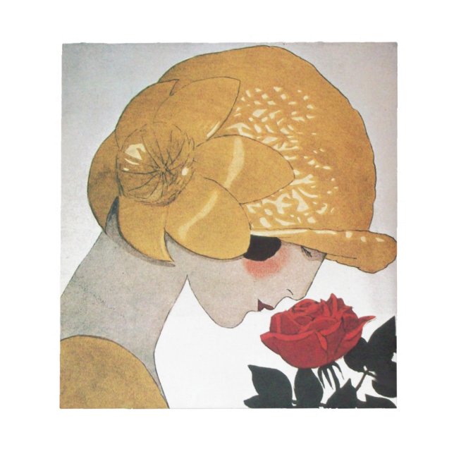 DAME MIT ROTER ROSE NOTIZBLOCK (Vorderseite)